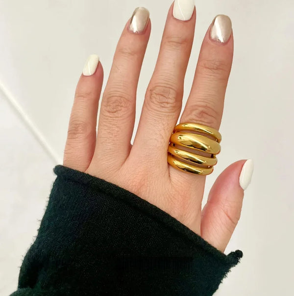 Four-Layer Gold & Silver Stackable Ring for Women – Light Luxury Fashion Jewelry