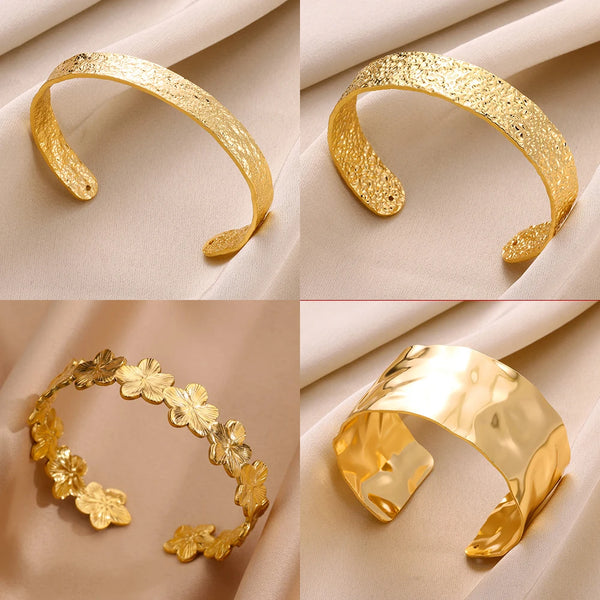 Luxury Gold Floral Cuff Bracelet for Women – Stainless Steel Jewelry