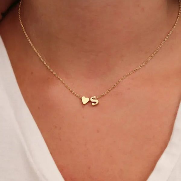 Delicate Heart Initial Necklace for Women – Gold & Silver Letter Pendant
