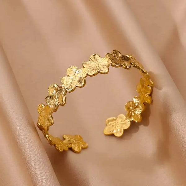 Vintage Gold Flower Cuff Bracelet for Women – Stainless Steel Jewelry