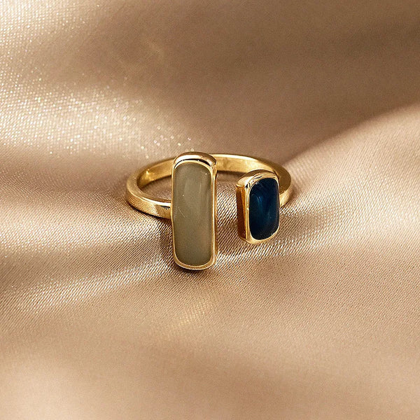 Adjustable Colorful Enamel Geometric Ring for Women – Retro Gold Fashion Jewelry